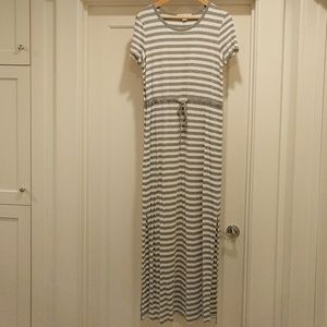 Grey and white striped maxi dress